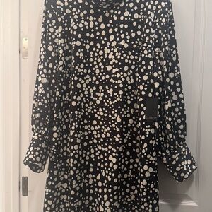 Eloquii Black and White Long Sleeve Polka Dot Dress